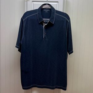 Johnston & Murphy Navy Short-Sleeve Polo with Contrast Stitching
